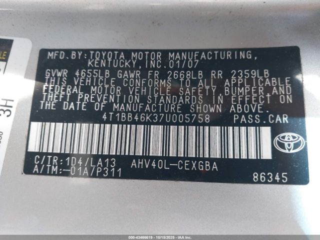 2007 TOYOTA CAMRY HYBRID 4T1BB46K37U005758 Photo 8