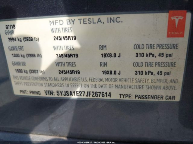 2018 TESLA MODEL S 5YJSA1E27JF267614 Photo 8