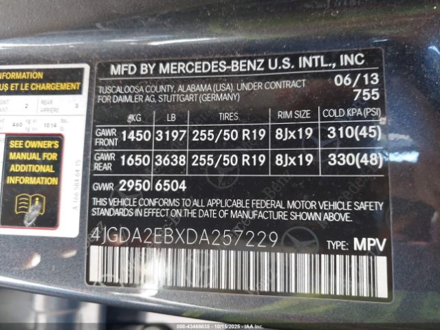 2013 MERCEDES-BENZ ML 350 BLUETEC 4JGDA2EBXDA257229 Photo 8