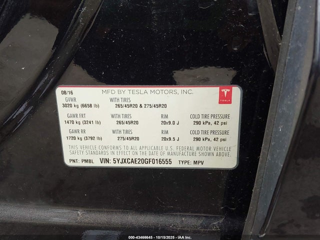 2016 TESLA MODEL X 5YJXCAE20GF016555 Photo 8