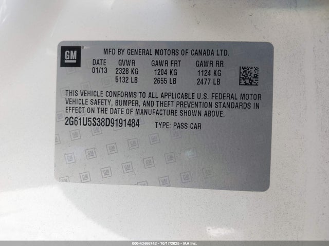 Продаж на аукціоні авто 2013 Cadillac Xts Platinum, vin: 2G61U5S38D9191484, номер лоту: 43466742