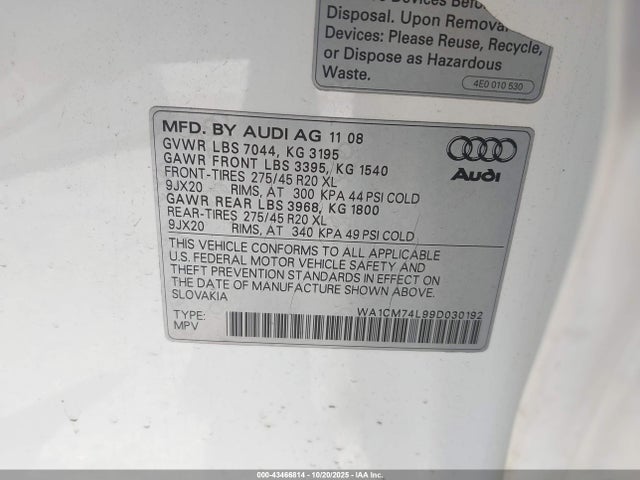 2009 AUDI Q7 WA1CM74L99D030192 Photo 8