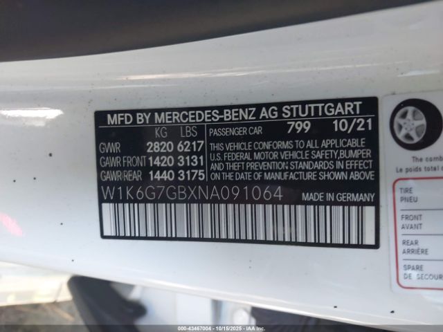 2022 MERCEDES-BENZ S 580 W1K6G7GBXNA091064 Photo 8