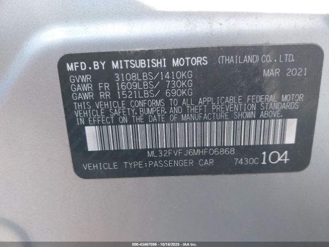 2021 MITSUBISHI MIRAGE G4 ML32FVFJ6MHF06868 Photo 8