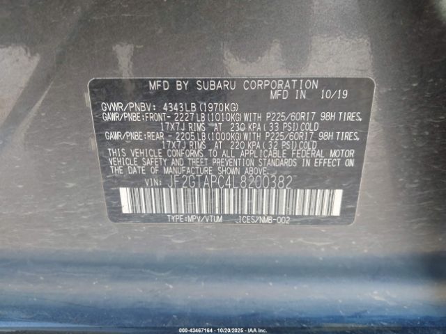 2020 SUBARU CROSSTREK JF2GTAPC4L8200382 Photo 8