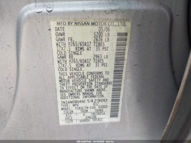 2006 NISSAN XTERRA 5N1AN08U46C542900 Photo 8