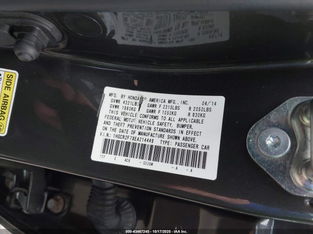 1HGCR2F7XEA214449 Honda k24w1