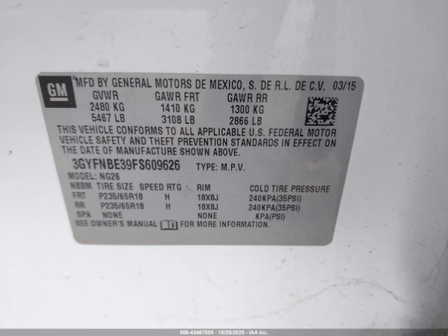 2015 CADILLAC SRX 3GYFNBE39FS609626 Photo 8