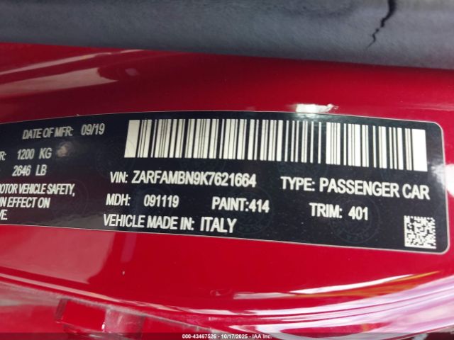 2019 ALFA ROMEO GIULIA ZARFAMBN9K7621664 Photo 8