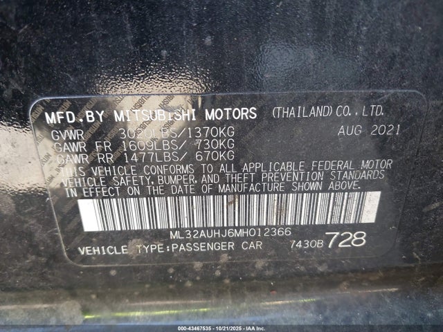 2021 MITSUBISHI MIRAGE ML32AUHJ6MH012366 Photo 8