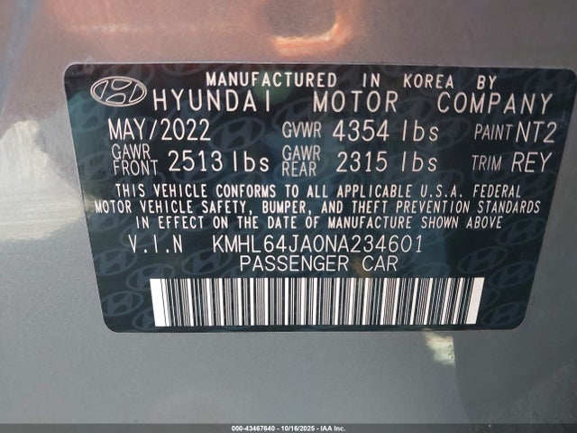 Hyundai SONATA SEL 2022 KMHL64JA0NA234601 Image 9