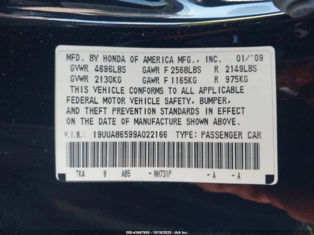2009 ACURA TL 19UUA86599A022166 Photo 8