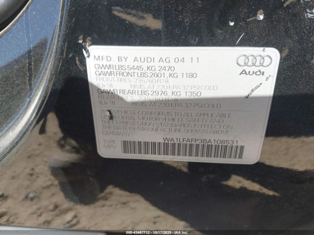 2011 AUDI Q5 WA1LFAFP3BA108531 Photo 8