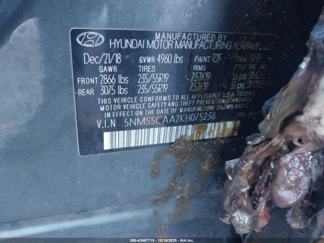 2019 HYUNDAI SANTA FE 5NMS5CAA2KH075238 Photo 8