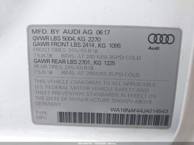 2018 AUDI A4 ALLROAD WA18NAF44JA014543 Photo 8