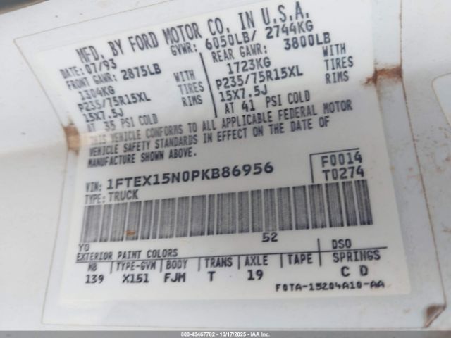 1993 FORD F150 1FTEX15N0PKB86956 Photo 8