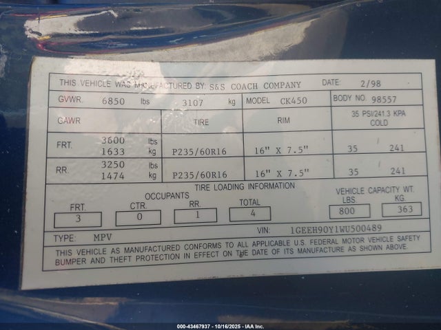 1998 CADILLAC DEVILLE PROFESSIONAL 1GEEH90Y1WU500489 Photo 8