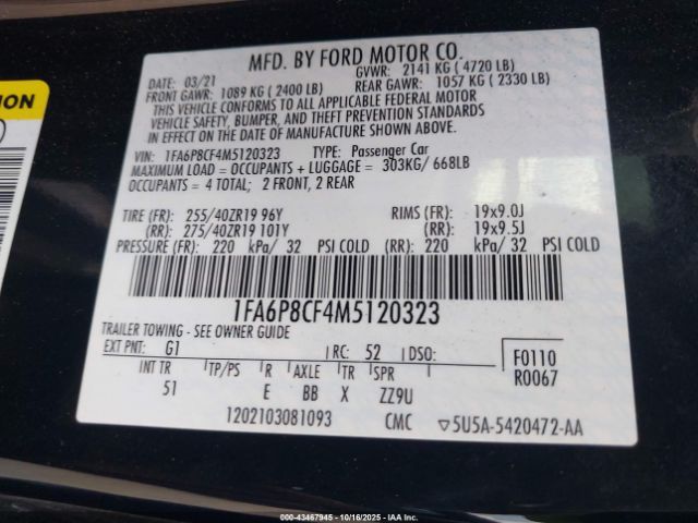 2021 FORD MUSTANG 1FA6P8CF4M5120323 Photo 8