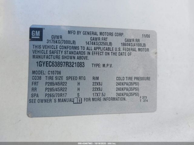 2007 CADILLAC ESCALADE 1GYEC63897R321083 Photo 8