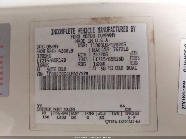 1990 FORD ECONOLINE 1FDKE30G6LHA27990 Photo 8