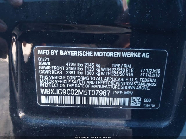 Продажа на аукционе авто 2021 Bmw X1 Xdrive28i, vin: WBXJG9C02M5T07987, номер лота: 43468236