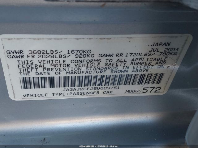 2005 MITSUBISHI LANCER JA3AJ26E25U009751 Photo 8