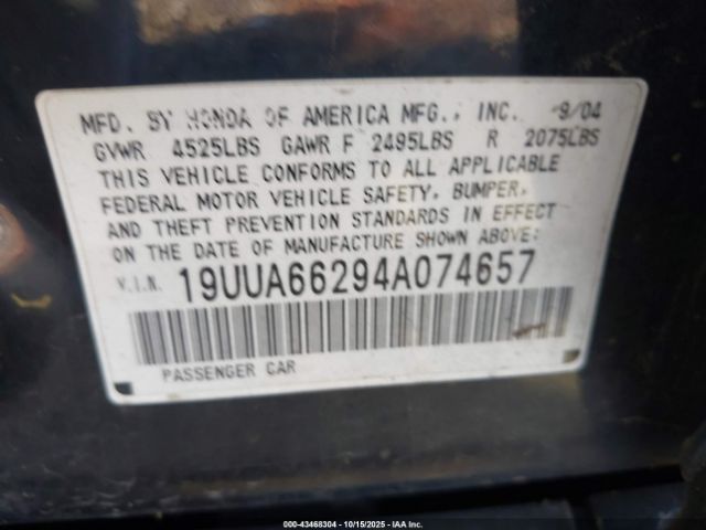2004 ACURA TL 19UUA66294A074657 Photo 8