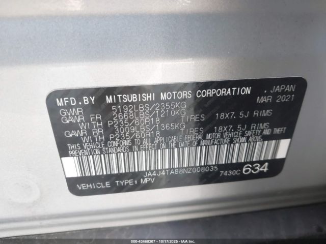 2022 MITSUBISHI OUTLANDER JA4J4TA88NZ008035 Photo 8