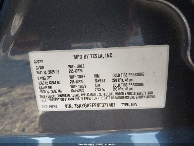 2022 TESLA MODEL Y 7SAYGAEE9NF377401 Photo 8