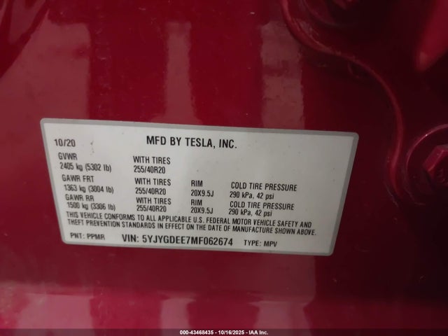 2021 TESLA MODEL Y 5YJYGDEE7MF062674 Photo 8