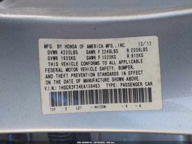 Honda k24w1 2014 1HGCR2F34EA108463 Image 9