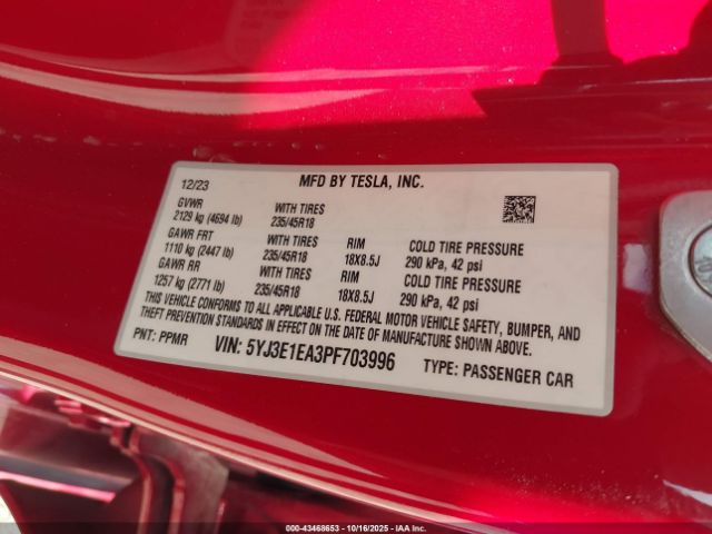 2023 TESLA MODEL 3 5YJ3E1EA3PF703996 Photo 8