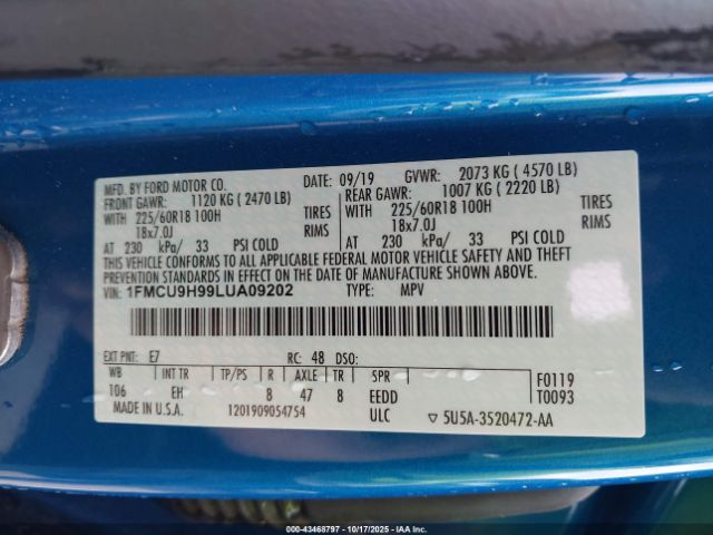 2020 FORD ESCAPE 1FMCU9H99LUA09202 Photo 8