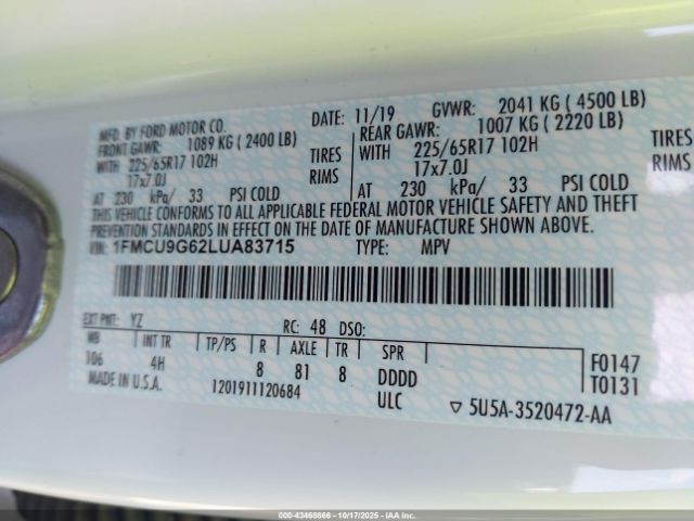 2020 FORD ESCAPE 1FMCU9G62LUA83715 Photo 8