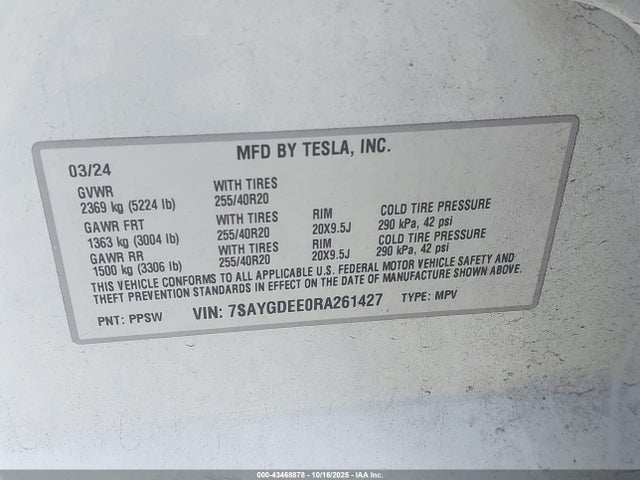 2024 TESLA MODEL Y 7SAYGDEE0RA261427 Photo 8