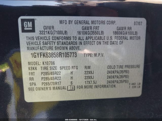 2008 CADILLAC ESCALADE 1GYFK63858R105773 Photo 8