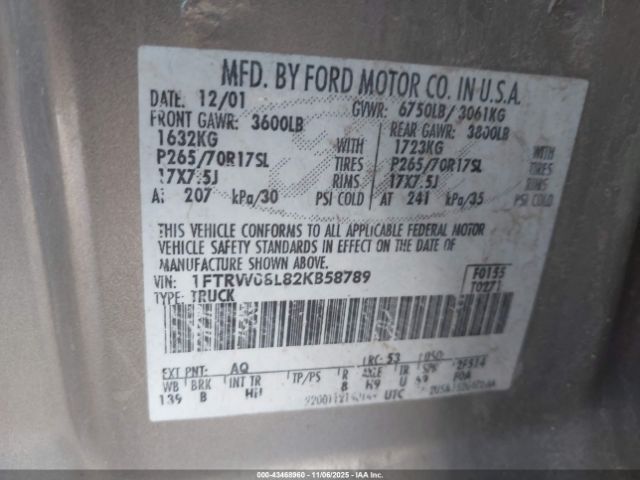 2002 FORD F-150 1FTRW08L82KB58789 Photo 8