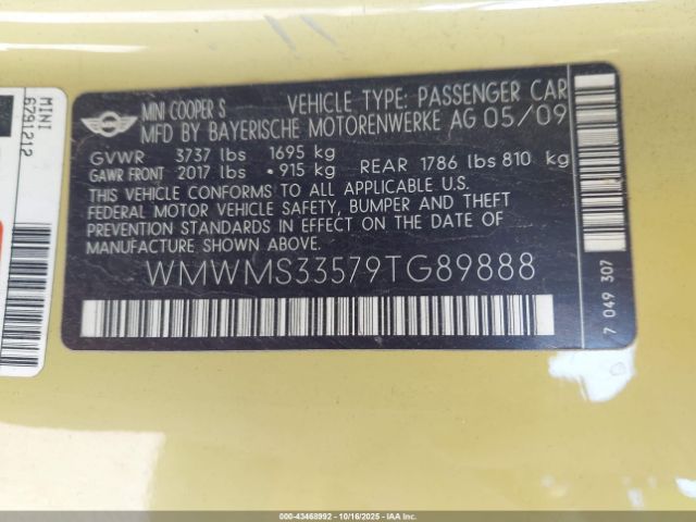 2009 MINI COOPER S WMWMS33579TG89888 Photo 8