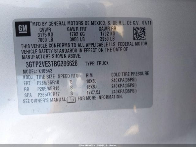 2011 GMC SIERRA 1500 3GTP2VE37BG396628 Photo 8