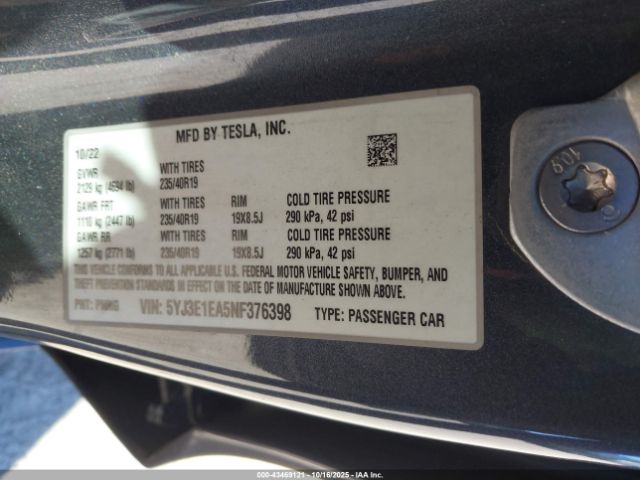 2022 TESLA MODEL 3 5YJ3E1EA5NF376398 Photo 8
