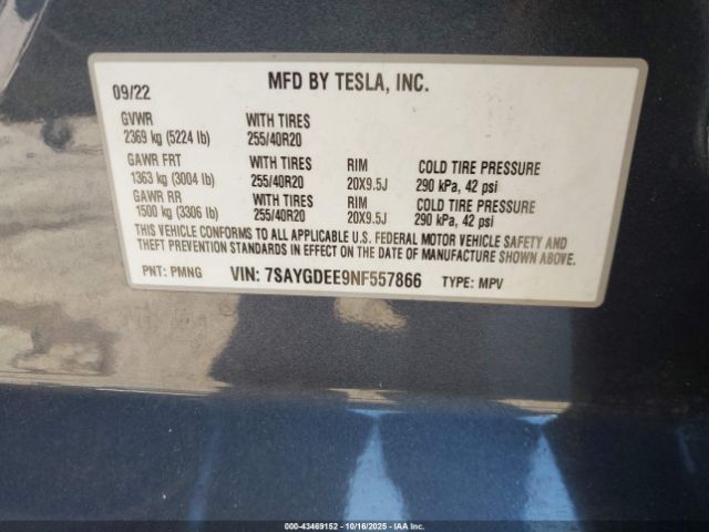 2022 TESLA MODEL Y 7SAYGDEE9NF557866 Photo 8