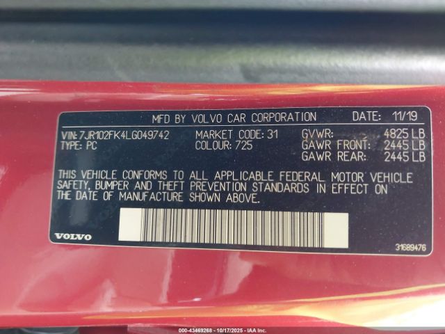 2020 VOLVO S60 7JR102FK4LG049742 Photo 8