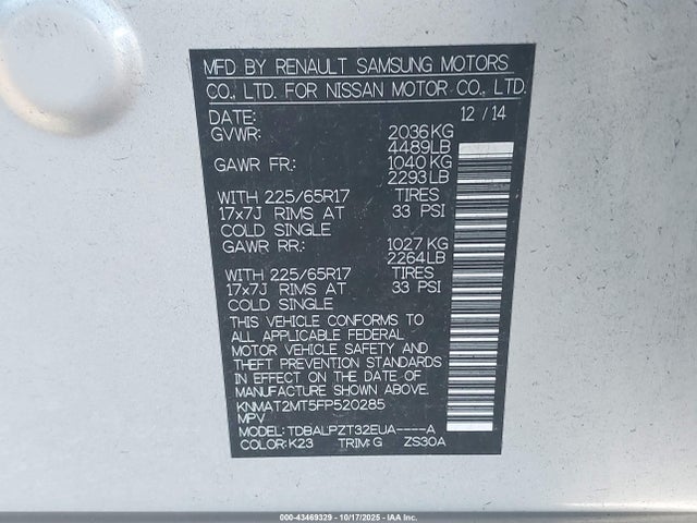 Nissan ROGUE S 2015 KNMAT2MT5FP520285 Image 9