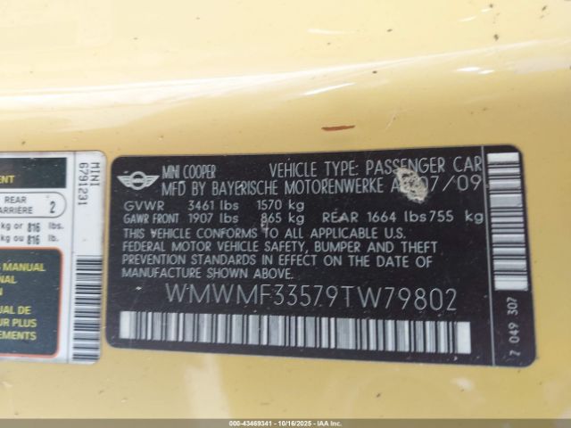 2009 MINI COOPER WMWMF33579TW79802 Photo 8