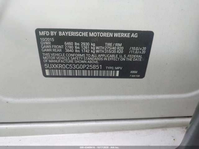 2016 Bmw X5 Xdrive35i მანქანა იყიდება აუქციონზე, vin: 5UXKR0C53G0P25851, აუქციონის ნომერი: 43469416