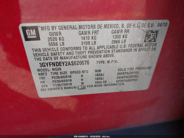 2010 CADILLAC SRX 3GYFNDEY2AS620676 Photo 8