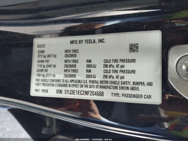 2022 TESLA MODEL 3 5YJ3E1EC2NF204668 Photo 8