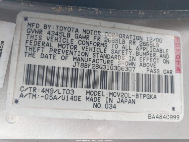 2001 LEXUS ES 300 JT8BF28G310306307 Photo 8