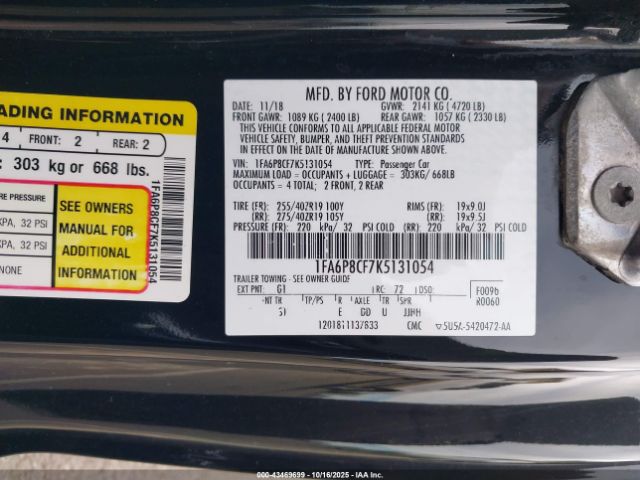 2019 FORD MUSTANG 1FA6P8CF7K5131054 Photo 8