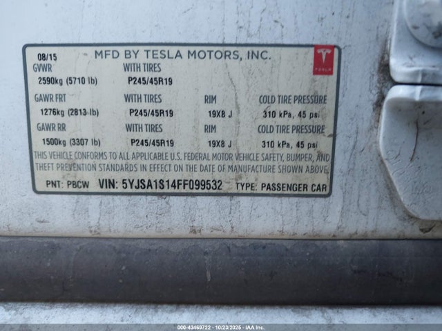 2015 TESLA MODEL S 5YJSA1S14FF099532 Photo 8